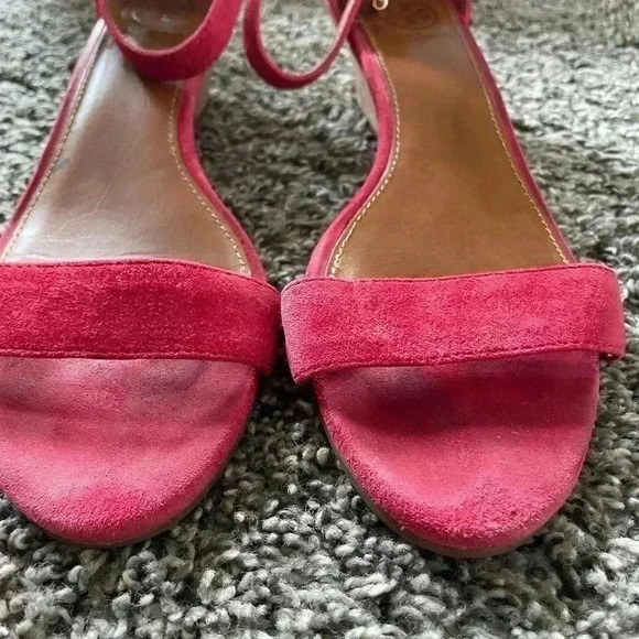 Tory Burch Savannah Wedge Red Suede Sandal Size 8M - Picture 5 of 7